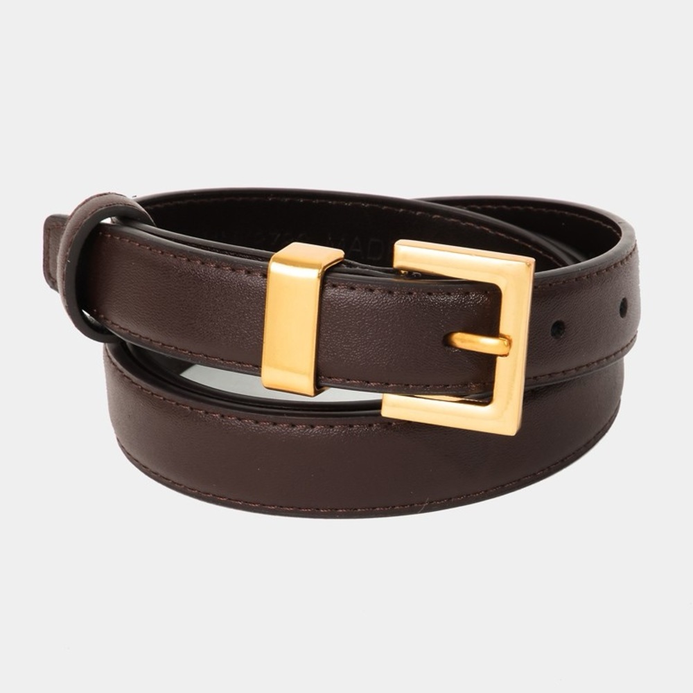 NEVER WORN Square Buckle Faix Leather Belt in Brown